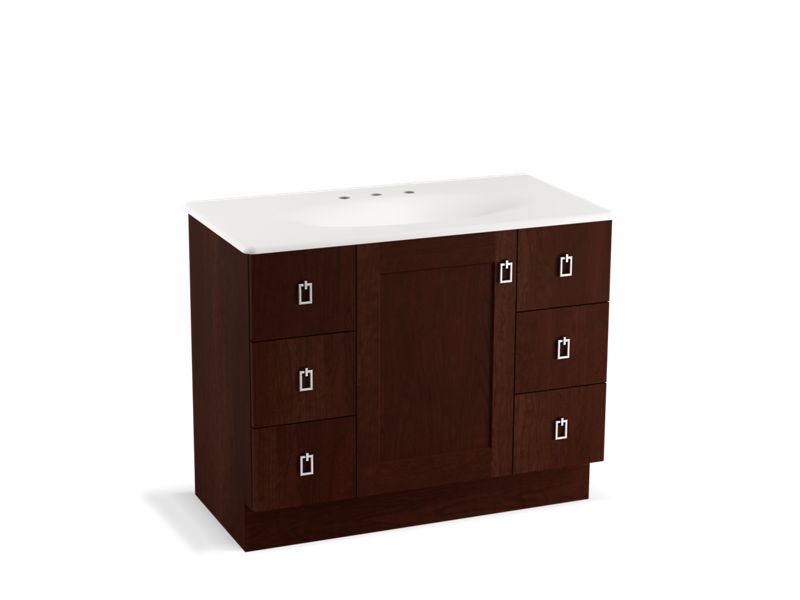 KOHLER K-99562-TK-1WG Poplin 42" bathroom vanity cabinet with toe kick, 1 door and 6 drawers