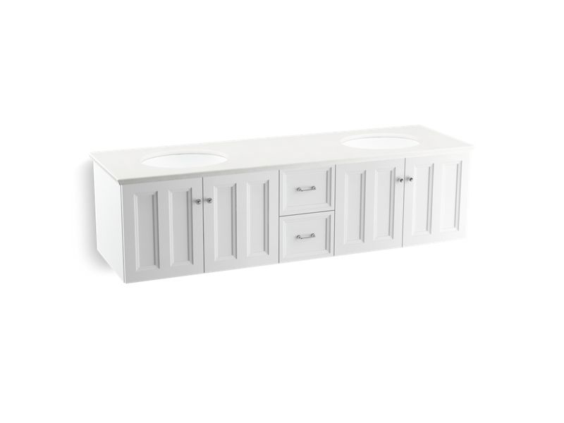 KOHLER K-99525-SD-1WA Damask 72" wall-hung bathroom vanity cabinet with 4 doors and 2 drawers, split top drawer