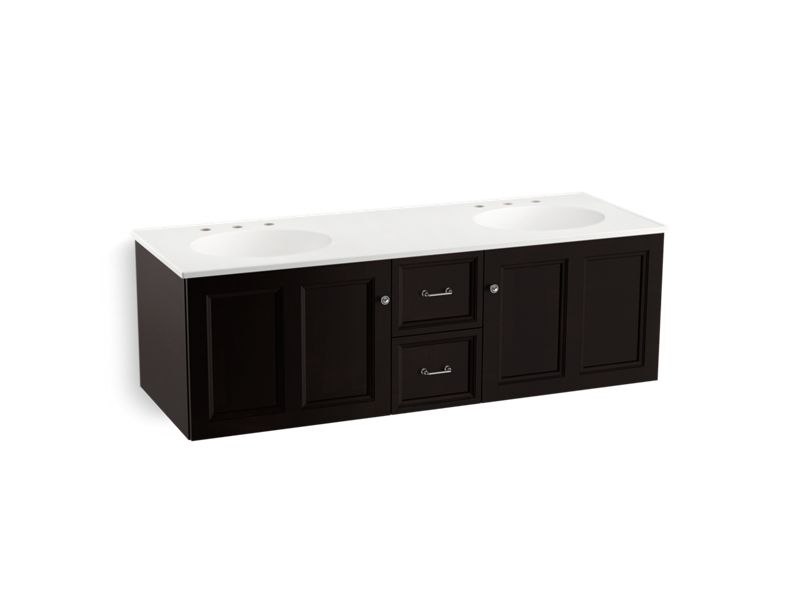 KOHLER K-99524-SD-1WU Damask 60" wall-hung bathroom vanity cabinet with 2 doors and 2 drawers, split top drawer