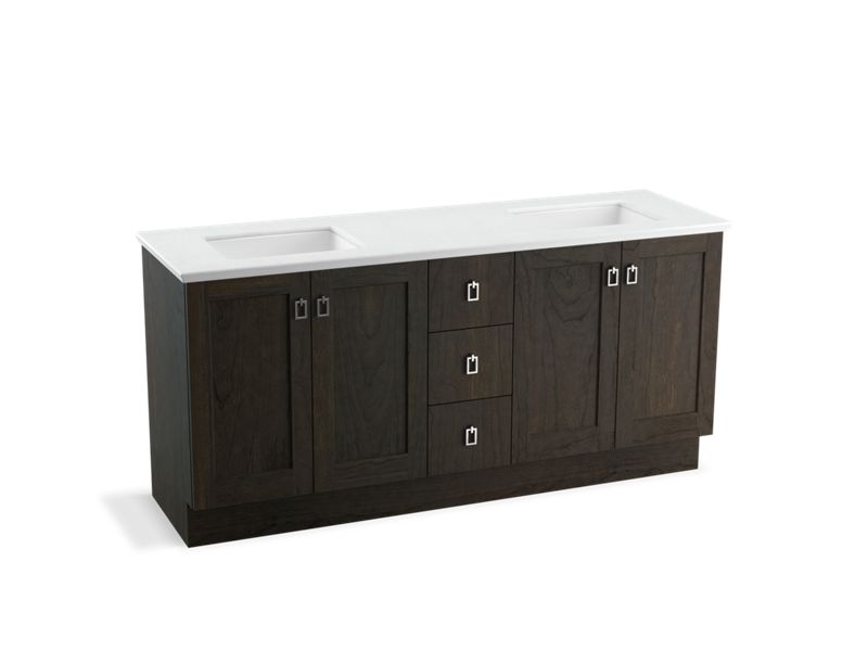 KOHLER K-99538-TK-1WC Poplin 72" bathroom vanity cabinet with toe kick, 4 doors and 3 drawers