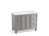 KOHLER K-99563-LG-1WT Damask 42" bathroom vanity cabinet with furniture legs, 1 door and 6 drawers