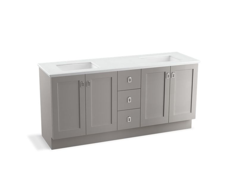 KOHLER K-99538-TK-1WT Poplin 72" bathroom vanity cabinet with toe kick, 4 doors and 3 drawers
