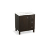 KOHLER K-99504-LGR-1WC Jacquard 30" bathroom vanity cabinet with furniture legs, 1 door and 3 drawers on right