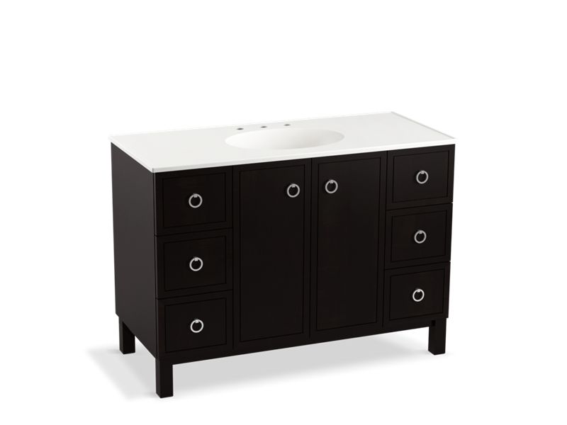 KOHLER K-99509-LGSD-1WU Jacquard 48" bathroom vanity cabinet with furniture legs, 2 doors and 6 drawers, split top drawers