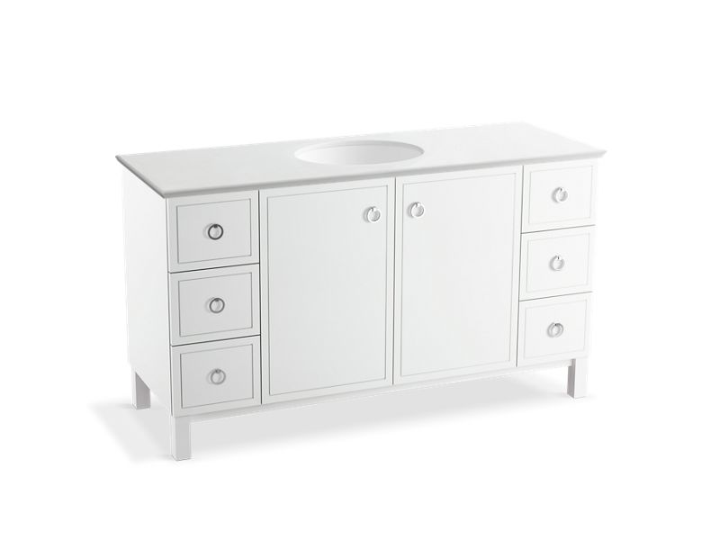 KOHLER K-99510-LG-1WA Jacquard 60" bathroom vanity cabinet with furniture legs, 2 doors and 6 drawers