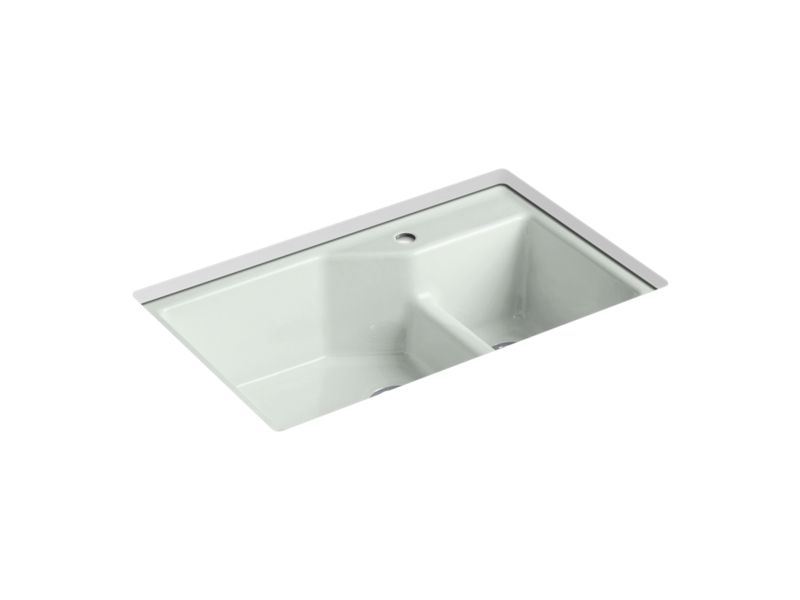 KOHLER K-6411-1 Indio 33" x 21-1/8" x 9-3/4" Smart Divide undermount large/small double-bowl workstation kitchen sink...
