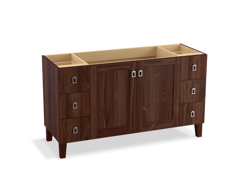 KOHLER K-99536-LG-1WE Poplin 60" bathroom vanity cabinet with legs, 2 doors and 6 drawers