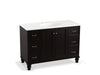 KOHLER K-99522-LGSD-1WU Damask 48" bathroom vanity cabinet with furniture legs, 2 doors and 6 drawers, split top drawers