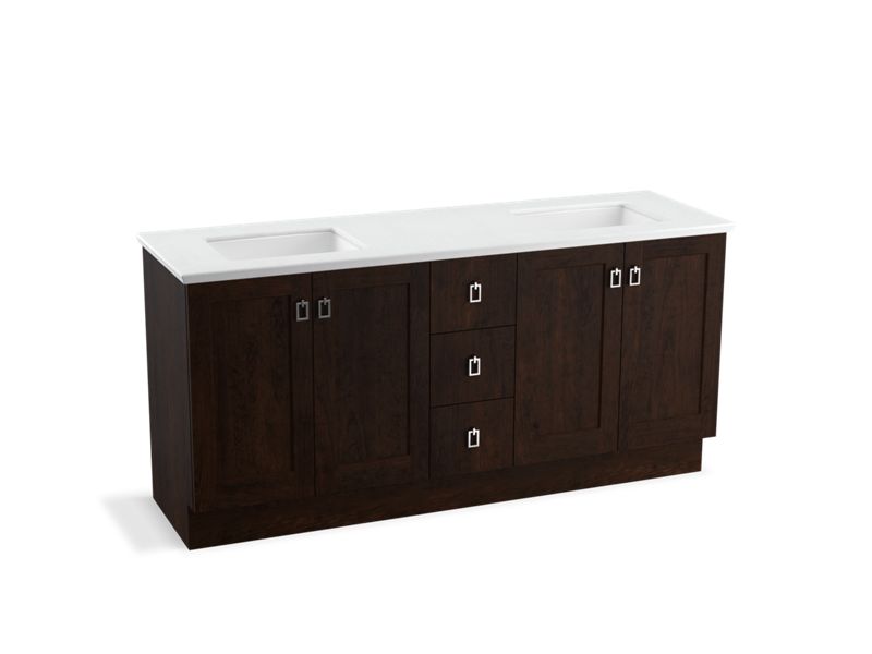 KOHLER K-99538-TK-1WB Poplin 72" bathroom vanity cabinet with toe kick, 4 doors and 3 drawers