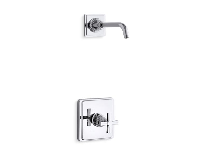 KOHLER TLS13134-3B-CP Pinstripe Rite-Temp Shower Trim Set With Cross Handle, Less Showerhead in Polished Chrome
