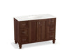 KOHLER K-99522-LGSD-1WE Damask 48" bathroom vanity cabinet with furniture legs, 2 doors and 6 drawers, split top drawers
