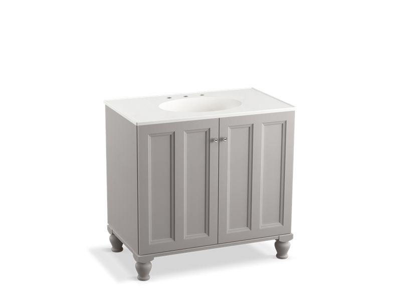 KOHLER K-99518-LG-1WT Damask 36" bathroom vanity cabinet with furniture legs and 2 doors