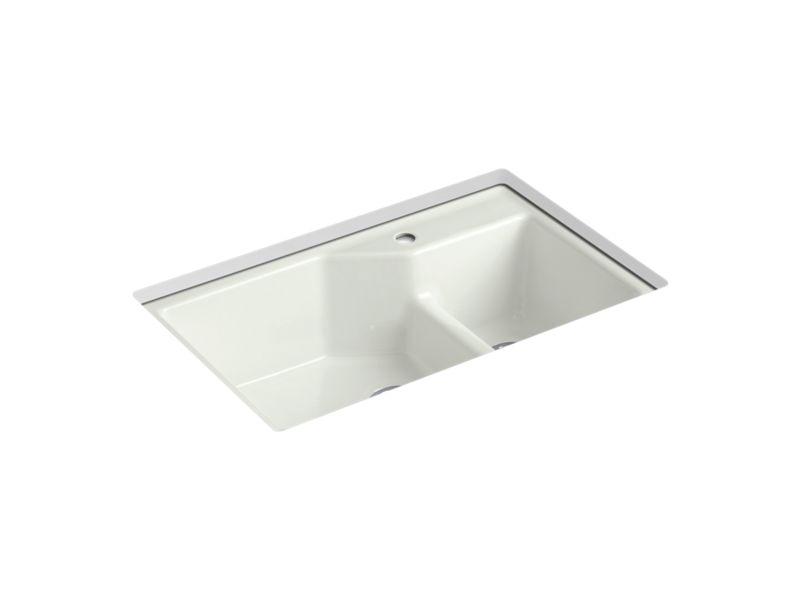 KOHLER K-6411-1 Indio 33" x 21-1/8" x 9-3/4" Smart Divide undermount large/small double-bowl workstation kitchen sink...