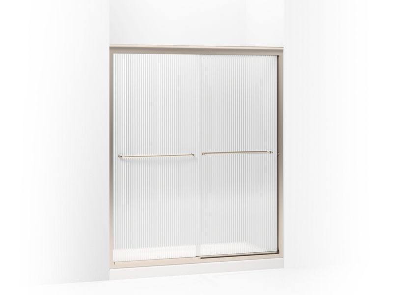 KOHLER 702206-G54-ABV Fluence Sliding Shower Door, 70-5/16" H X 56-5/8 - 59-5/8" W, With 1/4" Thick Falling Lines Glass in Anodized Brushed Bronze