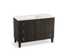 KOHLER K-99535-LGSD-1WC Poplin 48" bathroom vanity cabinet with legs, 2 doors and 6 drawers, split top drawers