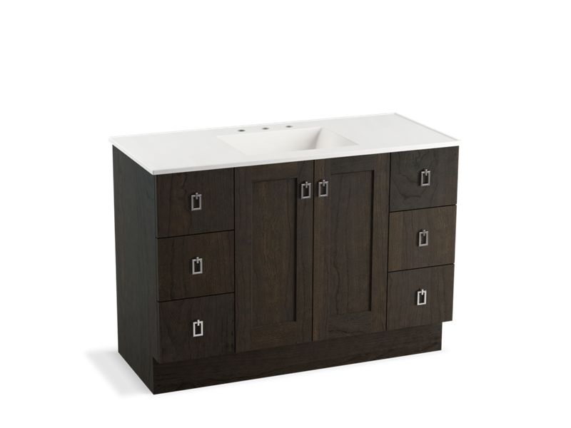 KOHLER K-99535-TK-1WC Poplin 48" bathroom vanity cabinet with toe kick, 2 doors and 6 drawers