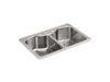 KOHLER 3842-4-NA Octave 33" X 22" X 9-5/16" Dual-Mount Double-Equal Stainless Steel Kitchen Sink With Four Faucet Holes