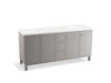 KOHLER K-99512-LGSD-1WT Jacquard 72" bathroom vanity cabinet with furniture legs, 4 doors and 3 drawers, split top drawer