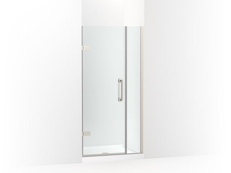 KOHLER 27589-10L-BNK Components 33-5/8"–34-3/8" W X 71-1/2" H Frameless Pivot Shower Door With 3/8" Crystal Clear Glass And Back-To-Back Vertical Door Pulls in Anodized Brushed Nickel