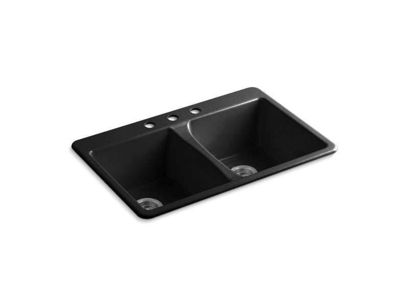 KOHLER K-5873-3 Deerfield 33" x 22" x 9-5/8" top-mount double-equal bowl kitchen sink