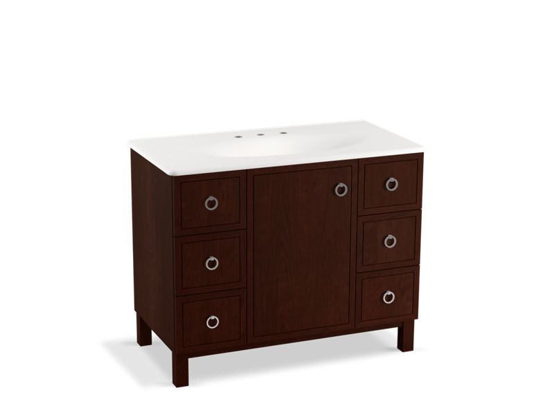 KOHLER K-99564-LG-1WG Jacquard 42" bathroom vanity cabinet with furniture legs, 1 door and 6 drawers