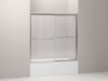 KOHLER 702200-G54-MX Fluence Sliding Bath Door, 58-5/16" H X 56-5/8 - 59-5/8" W, With 1/4" Thick Falling Lines Glass in Matte Nickel