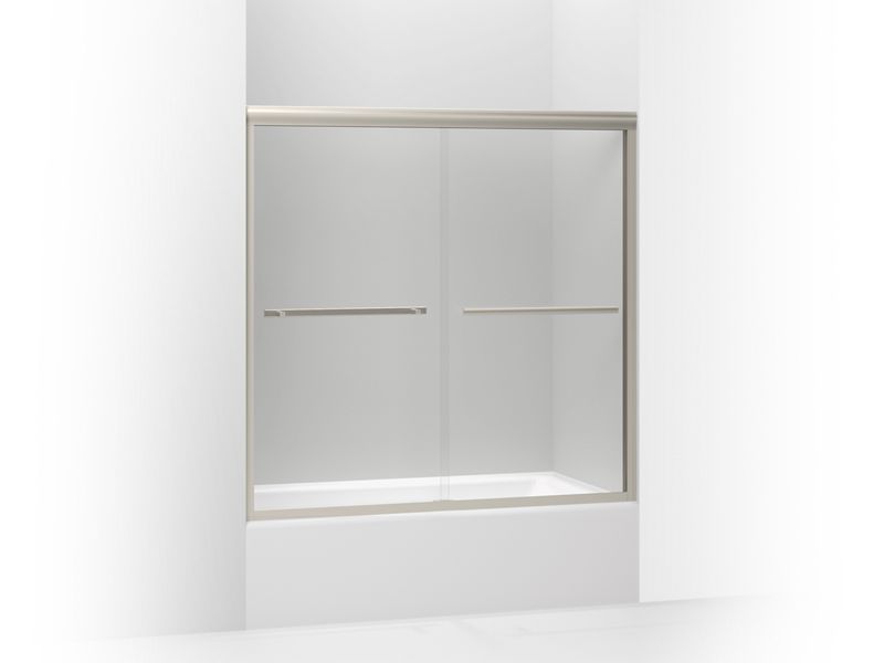 KOHLER 709062-L-MX Gradient Sliding Bath Door, 58-1/16" H X 59-5/8" W, With 1/4" Thick Crystal Clear Glass in Matte Nickel