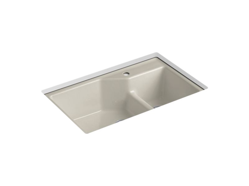 KOHLER K-6411-1 Indio 33" x 21-1/8" x 9-3/4" Smart Divide undermount large/small double-bowl workstation kitchen sink...