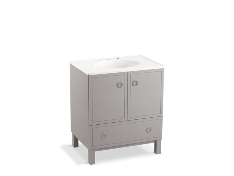 KOHLER K-99503-LG-1WT Jacquard 30" bathroom vanity cabinet with furniture legs, 2 doors and 1 drawer