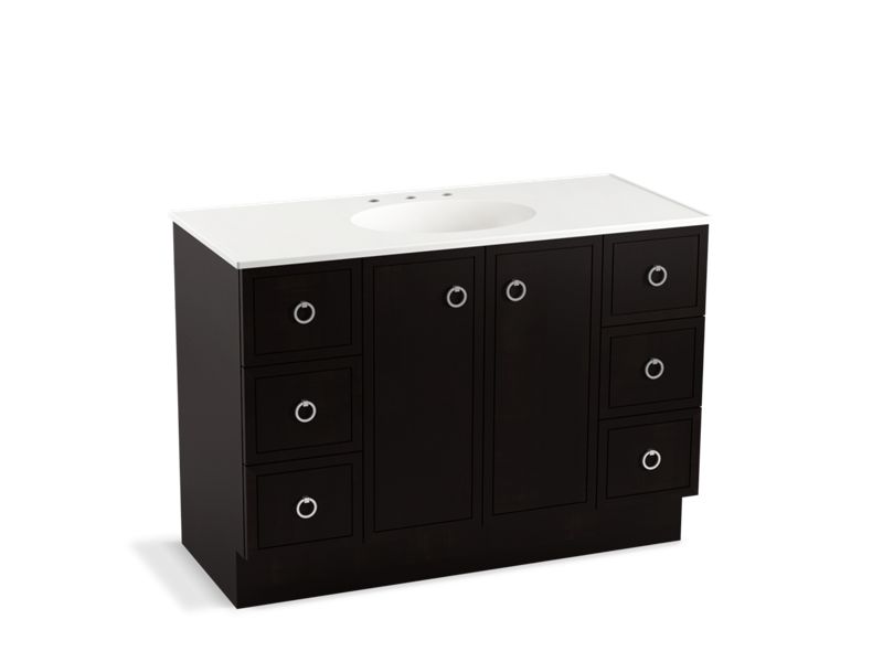 KOHLER K-99509-TKSD-1WU Jacquard 48" bathroom vanity cabinet with toe kick, 2 doors and 6 drawers, split top drawers