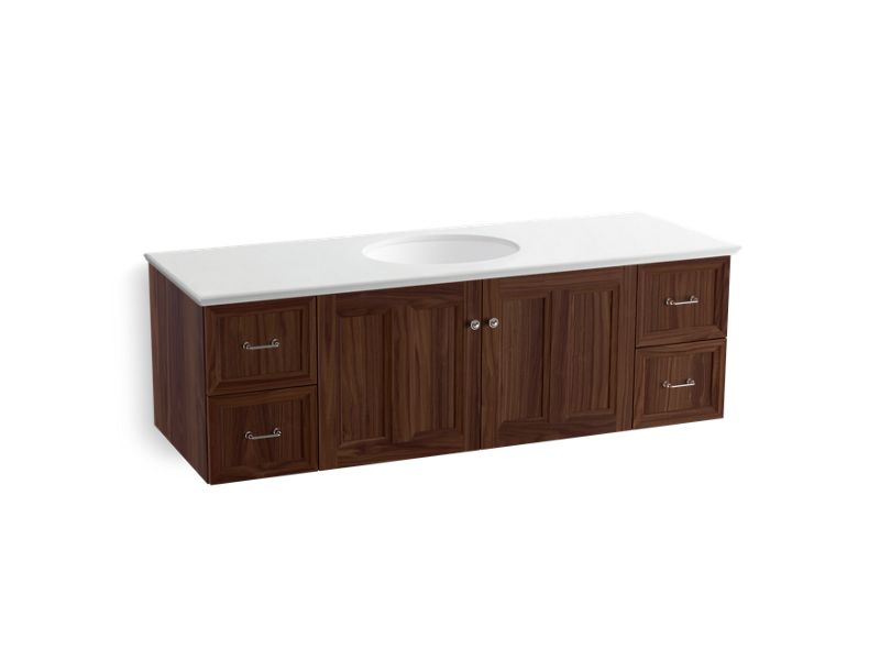 KOHLER K-99523-1WE Damask 60" wall-hung bathroom vanity cabinet with 2 doors and 4 drawers
