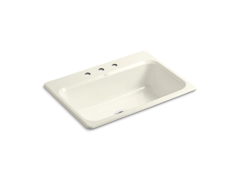 KOHLER K-5832-3 Bakersfield 31" x 22" x 8-5/8" top-mount single-bowl kitchen sink with 3 faucet holes