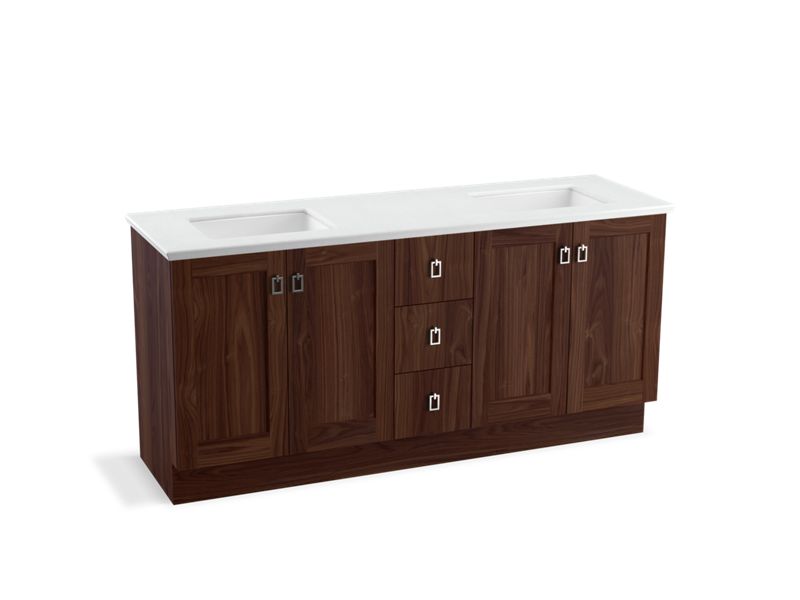 KOHLER K-99538-TKSD-1WE Poplin 72" bathroom vanity cabinet with toe kick, 4 doors and 3 drawers, split top drawer