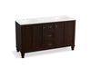 KOHLER K-99524-LGSD-1WB Damask 60" bathroom vanity cabinet with furniture legs, 2 doors and 3 drawers, split top drawer