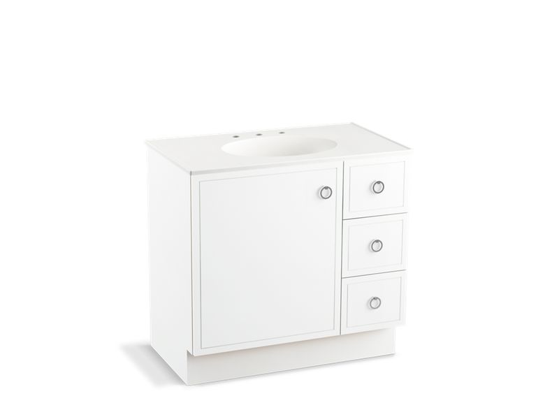 KOHLER K-99507-TKR-1WA Jacquard 36" bathroom vanity cabinet with toe kick, 1 door and 3 drawers on right
