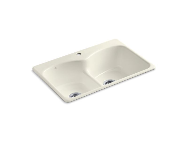 KOHLER K-6626-1 Langlade 33" x 22" x 9-5/8" top-mount Smart Divide double-equal kitchen sink with single faucet hole