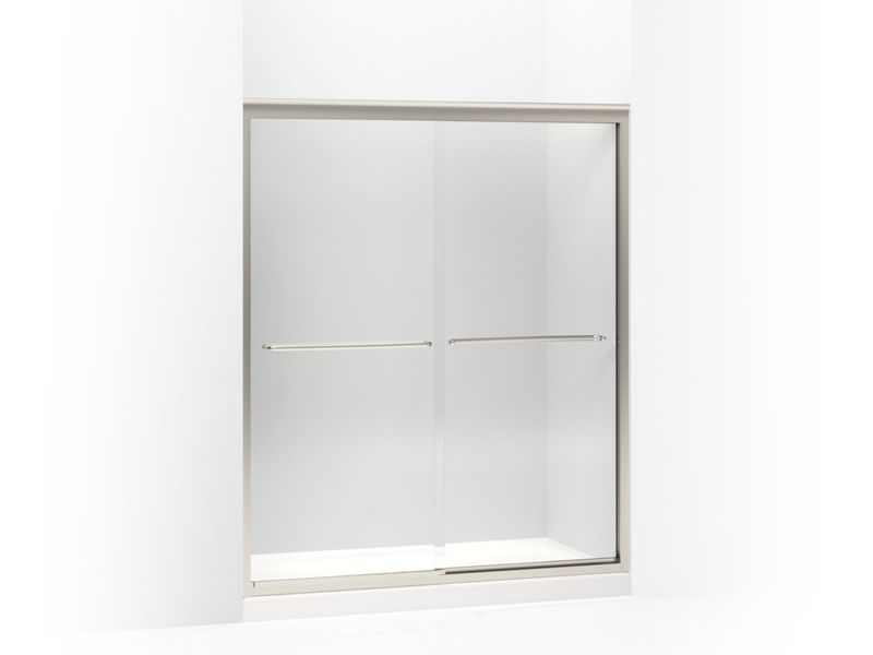 KOHLER 702206-L-MX Fluence Sliding Shower Door, 70-5/16" H X 56-5/8 - 59-5/8" W, With 1/4" Thick Crystal Clear Glass in Matte Nickel