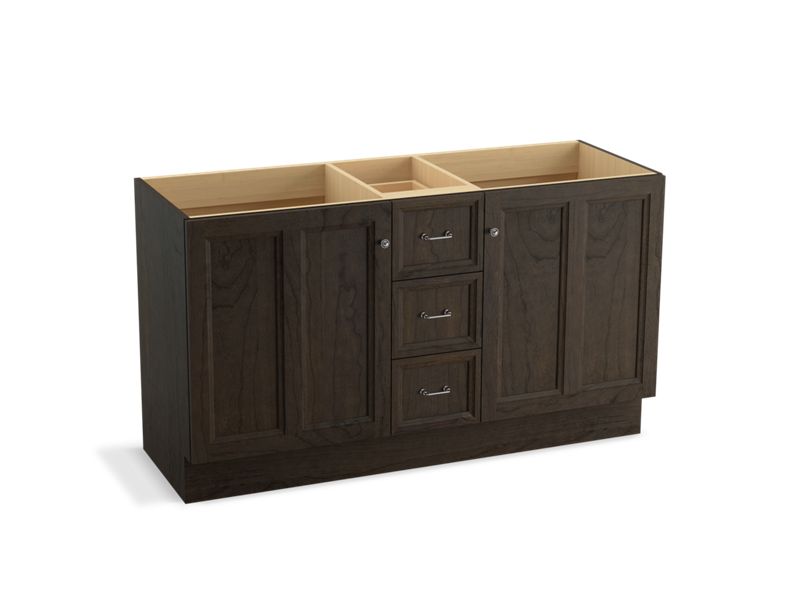 KOHLER K-99524-TKSD-1WC Damask 60" bathroom vanity cabinet with toe kick, 2 doors and 3 drawers, split top drawer