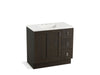 KOHLER K-99533-TKR-1WC Poplin 36" bathroom vanity cabinet with toe kick, 1 door and 3 drawers on right