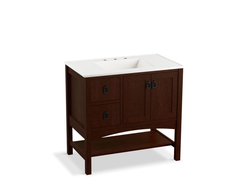 KOHLER K-99556-L-1WG Marabou 36" bathroom vanity cabinet with 2 doors and 2 drawers on left