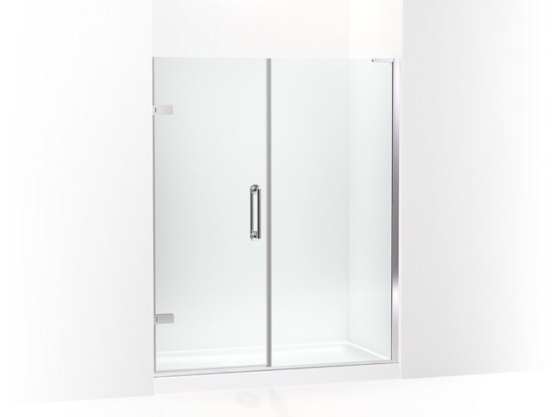 KOHLER 27618-10L-SHP Composed 58"–58-3/4" W X 71-1/2" H Frameless Pivot Shower Door With 3/8" Crystal Clear Glass And Back-To-Back Vertical Door Pulls in Bright Polished Silver