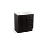 KOHLER K-99517-TKR-1WU Damask 30" bathroom vanity cabinet with toe kick, 1 door and 3 drawers on right