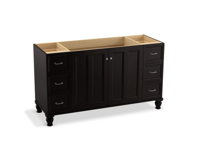 KOHLER K-99523-LG-1WU Damask 60" bathroom vanity cabinet with furniture legs, 2 doors and 6 drawers