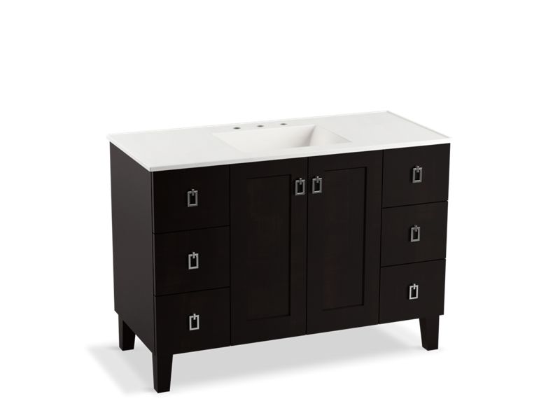 KOHLER K-99535-LGSD-1WU Poplin 48" bathroom vanity cabinet with legs, 2 doors and 6 drawers, split top drawers