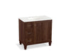 KOHLER K-99520-LGL-1WE Damask 36" bathroom vanity cabinet with furniture legs, 1 door and 3 drawers on left