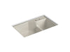 KOHLER K-6411-2 Indio 33" x 21-1/8" x 9-3/4" Smart Divide undermount large/small double-bowl workstation kitchen sink...