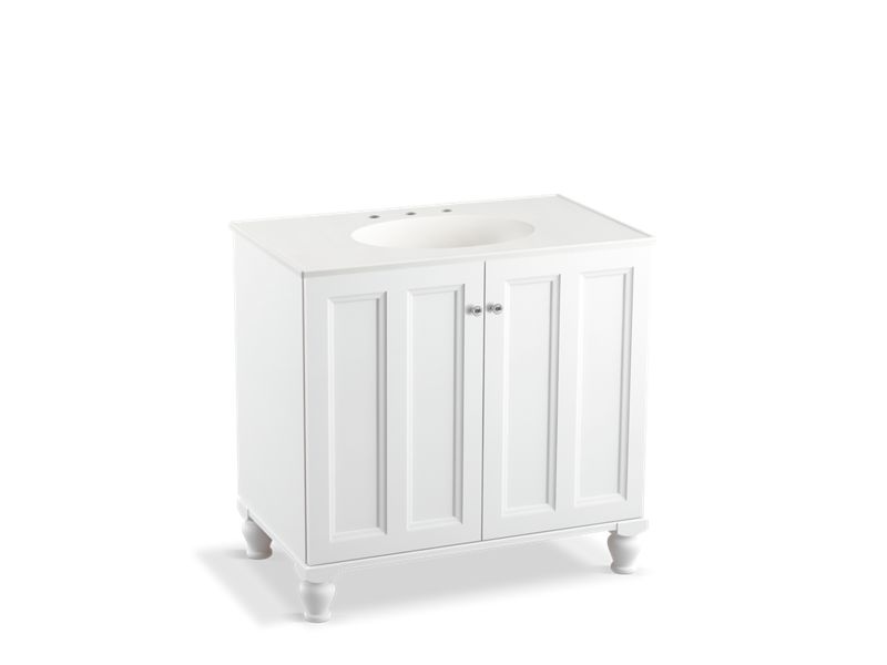 KOHLER K-99518-LG-1WA Damask 36" bathroom vanity cabinet with furniture legs and 2 doors