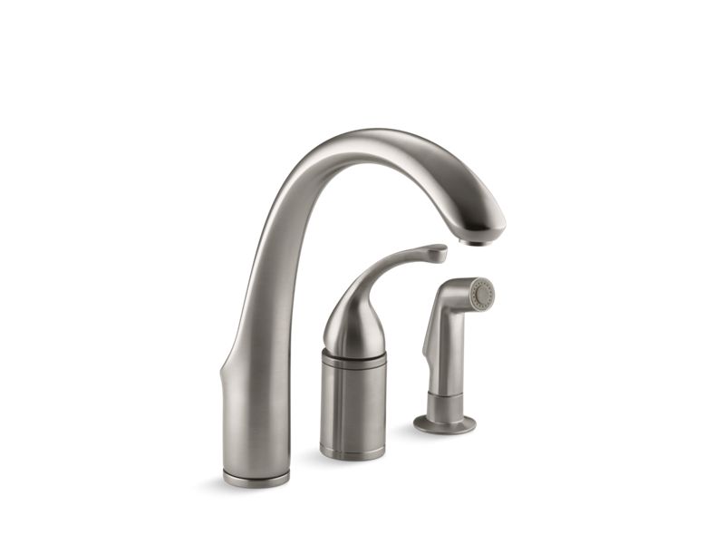 KOHLER 10430-VS Fort?? 3-Hole Remote Valve Kitchen Sink Faucet With 9" Spout With Matching Finish Sidespray in Vibrant Stainless