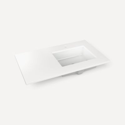 Quartz Stone Vanity Top, 37" x 3/4" x 22", Right Offset Undercounter Sink, Single Hole