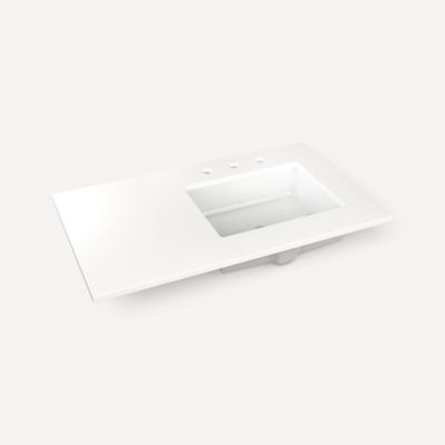 Quartz Stone Vanity Top, 37" x 3/4" x 22", Right Offset Undercounter Sink, Three Hole